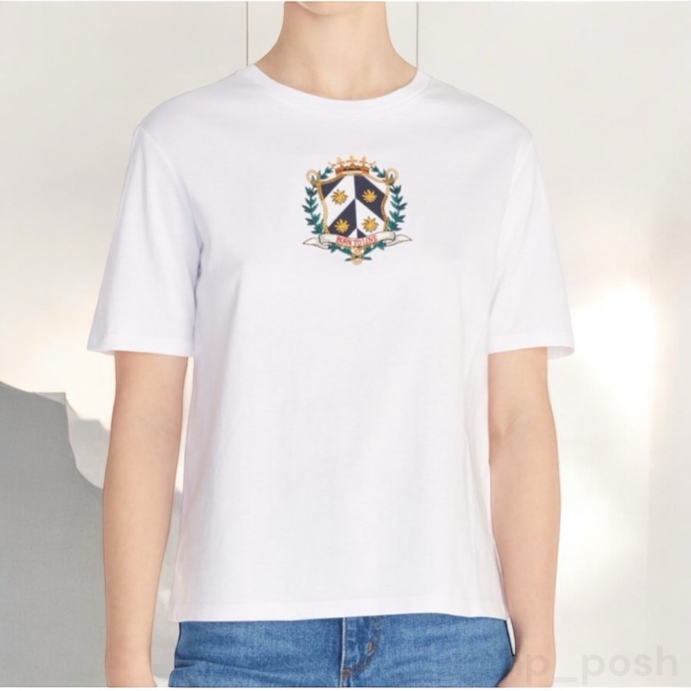 Sandro “Born to Love” embroidered wreath crest T-Shirt size 2 / medium